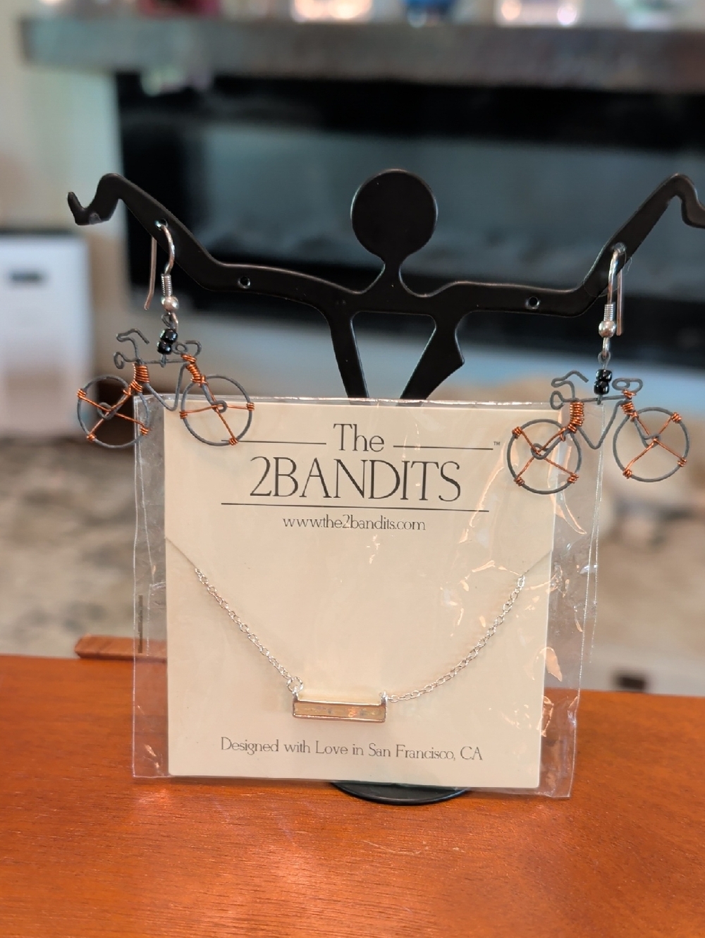 Simple Necklace With Bicycle Earrings. Both Designs Are Perfect For A Bike Ride!